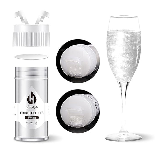 White Edible Glitter ??6g Luster Dust Drink Glitter, Food Grade Shimmer Powder for Cocktails, Cakes, Beverages, Chocolate & Candy