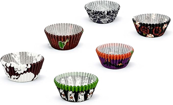 qiqee Halloween 300PCS Mini Cupcake Liners Cupcake Cups 6 Designs Halloween Witch Cupcake Papers Baking Cups Cupcake Wrappers (Small Size)