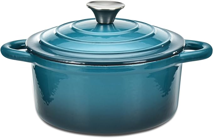 Hamilton Beach 3-Quart Enameled Cast Iron Dutch Oven, Navy with Cream Interior | Even Heat Distribution & Easy-Grip Handles | Ideal for Braising, Roasting,Stewing & Bread Baking