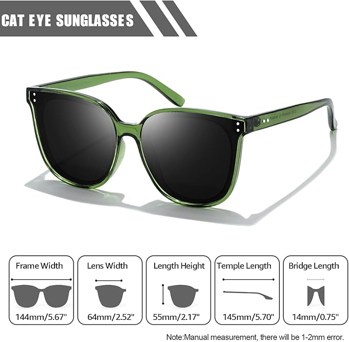 LVIOE Oversized Polarized Sunglasses for Women Trendy Large Cat Eye UV Protection Shade LS1627s