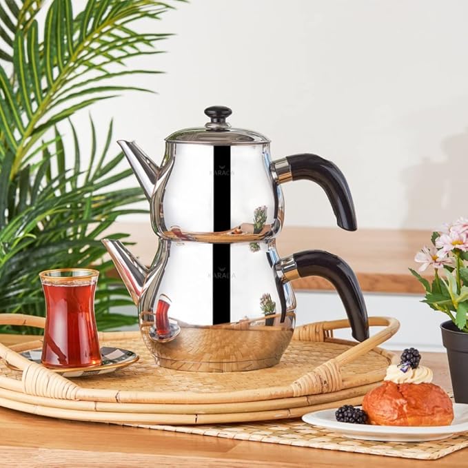 Karaca Layla Black Turkish Tea Pot Water Pot Set Turkish Teapot Stainless Steel Black