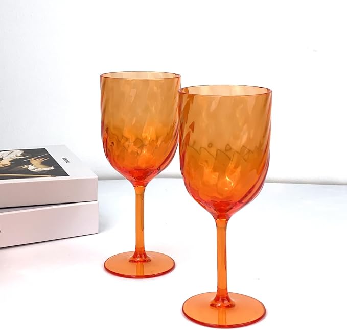 Yalin Set of 6 Unbreakable 15 oz Acrylic Plastic Wine and Water Tumbler Stackable Goblets. (Orange, 15 oz)