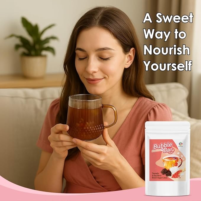 FOODHO Bubble Bar Tremella & Goji Berry Brown Sugar Cubes ??Taiwan Cane Sugar, Herbal Sweetener, Individually Wrapped, No Preservatives, for Tea, Hot & Cold Drinks