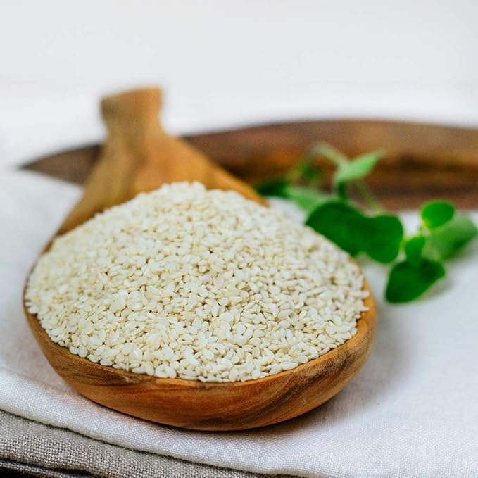 HQOExpress | Organic White Sesame Seed | Raw Sesame Seeds for Cooking and Food Seasoning - Semillas de Ajonjoli - Non-GMO, Vegan & Certified Kosher - 18 oz. Chef Jar