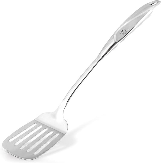Zulay Kitchen Stainless Steel Metal Spatula ??Lightweight, Strong & Durable Metal Turner ??Easy to Use, Comfortable Grip, Heat Resistant & Dishwasher Safe ??Perfect for Home Cooks & Chefs (14.8")