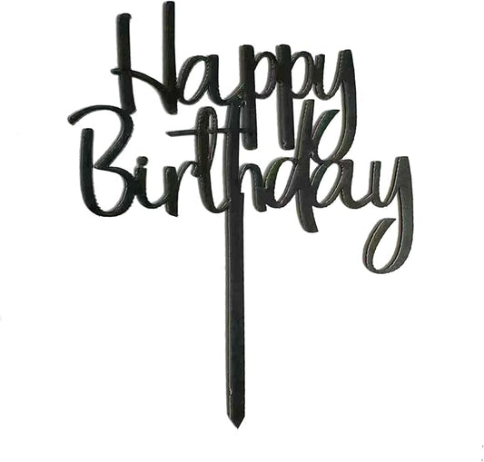 Black Acrylic Happy Birthday Cake Topper Decoration Cupcake Topper For Birthday Party Decorations Supplies(Black 10)