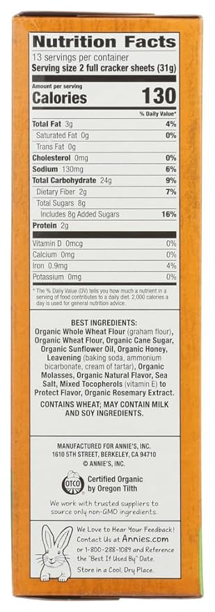 Annie's Homegrown Organic Honey Graham Crackers, 14.4 oz (Pack of 4)