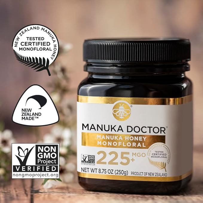 MANUKA DOCTOR - MGO 225+ Manuka Honey Monofloral, 100% Pure New Zealand Honey. Certified. Guaranteed. RAW. Non-GMO (8.75 oz)