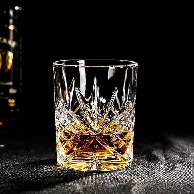 OLD BARREL Whiskey Glasses Set of 8 (4 Glasses with 4 Ice Ball Molds) 10oz Old Fashioned Crystal Glasses Gift Box ??Bourbon, Scotch, Cocktail Rocks Glas ??Gifts for Men, Dad, Birthday, Father?™s Day