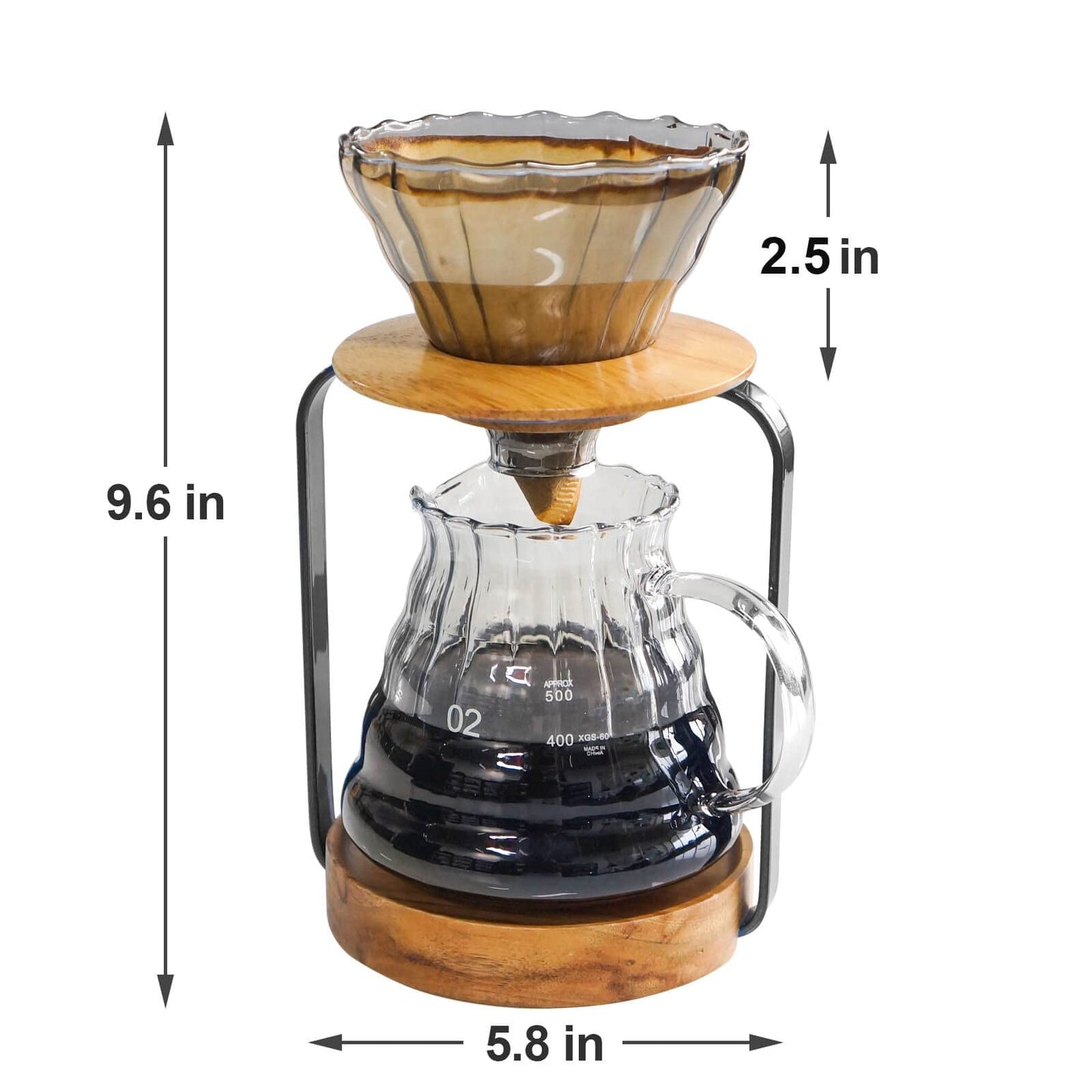 SOTECH Pour Over Coffee Station Dripper Stand Coffee Filter Wooden Filter Holder Glass Server with