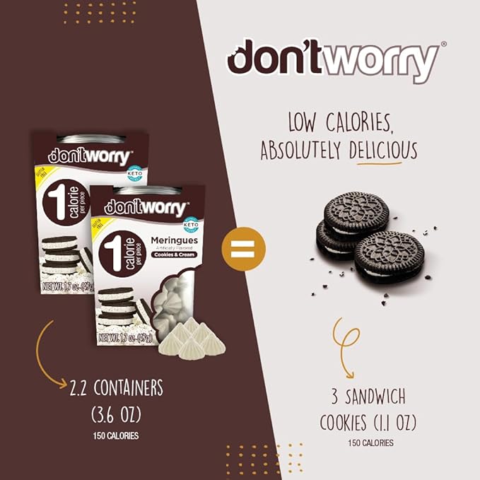 Don't Worry Meringue Cookies Keto Friendly - Low Calories per piece!, Healthy Candy, Gluten Free Cookies, Low Carb, Low Sugar Snacks - 4 Pack