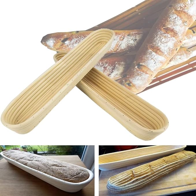 15 Inch Proofing Baskets for Baguette, Bread Banneton Baking Bowls 2 Pack, Making Baguette Bread with Beautiful Pattern and Shape