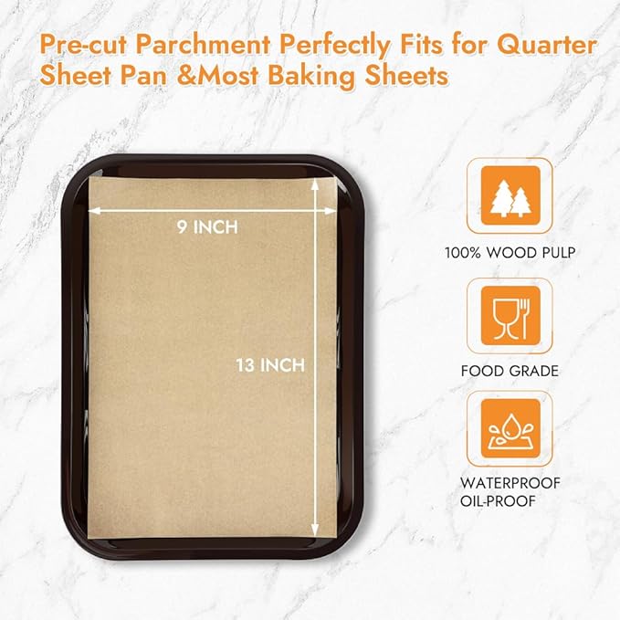 BYKITCHEN 9 x 13 Inch Parchment Paper Sheets, Non-Stick Precut Unbleached Baking Parchment Paper Liners for Oven, Air Fryer, Grilling, Cooking Bread Cake Cookie, Fits for Quarter Sheet Pan (120pcs)
