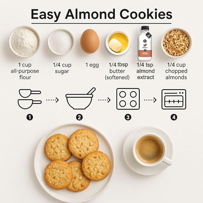 Dolce Flav Natural Almond Extract ??2 Ounce Water-Soluble Kosher, Sugar-Free, Concentrated Pure Almond Flavoring for Baking, Pastries & Beverages, Includes Measured Dropper