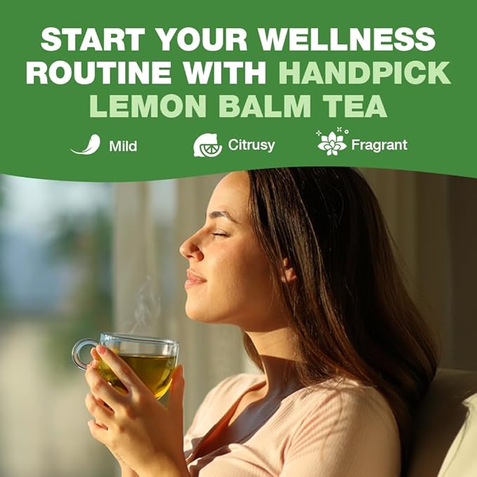 HANDPICK Lemon Balm Tea Bags ??100 Count | 100% Pure Natural Dried Lemon Balm Herb | Caffeine-Free Herbal Tea with Citrus Flavor & Aroma | Round Eco-conscious Teabags