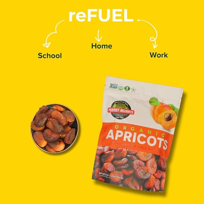 Perfect Delights Sun-Dried Organic Turkish Apricots, Vegan & Healthy Fruit Snack for Kids and Adults - Single Pack (16 oz)