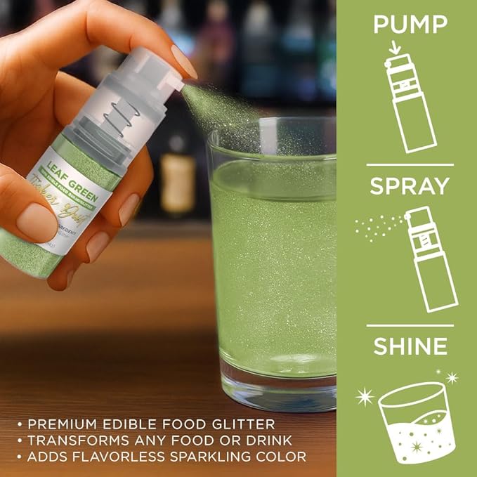 Bakell - Leaf Green Tinker Dust (4g, 1x Mini Spray Pump) Edible Glitter for Food, Desserts, and Beverages!