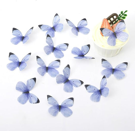 50PCS Edible Butterfly Cake Decorations Wafer Paper Butterflies Cake Cupcake Toppers for Women Girls' Birthday Anniversary Wedding Baby shower party Butterfly Fairy Cake Decor Dark Blue