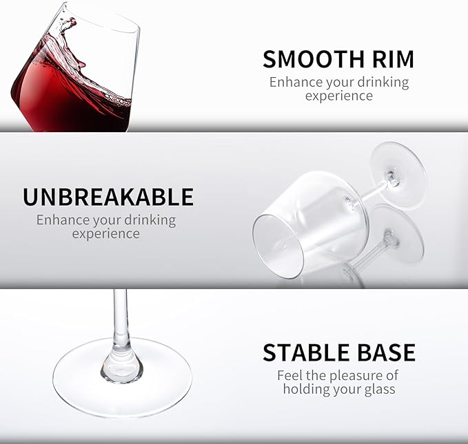 16-ounce Unbreakable Wine Glasses-Acrylic Plastic Stem Wine Glasses, set of 6-All Purpose,Red or White Wine Glass,Dishwasher Safe,BPA Free (Clear, Small)