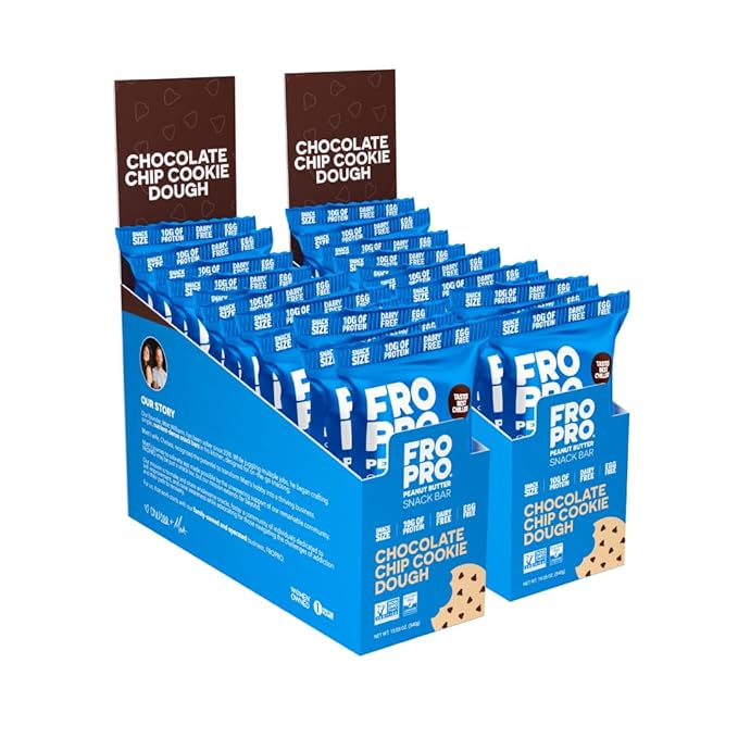 FROPRO Plant Protein Snack Bars - Plant Based Protein Bars, All-Natural, Gluten, Dairy, & Soy Free, High Protein Bars with Low Calories | Chocolate Chip, 24 Pack