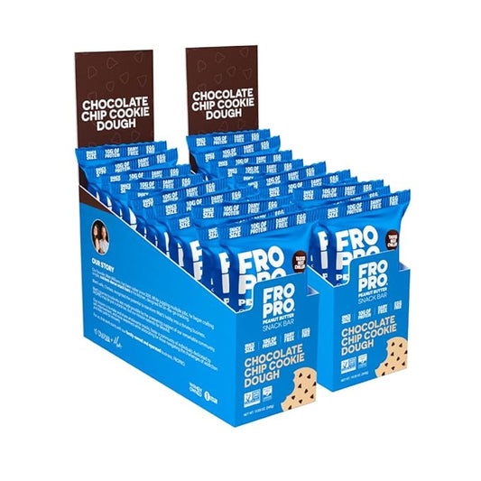 FROPRO Plant Protein Snack Bars - Plant Based Protein Bars, All-Natural, Gluten, Dairy, & Soy Free, High Protein Bars with Low Calories | Chocolate Chip, 24 Pack