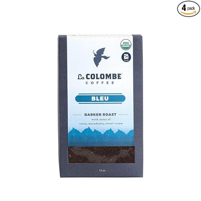 La Colombe Bleu Organic Dark Roast Drip Grind Ground Coffee - Notes of Cocoa, Macadamia & Sweet Cream, 12 Ounce (Pack of 4)