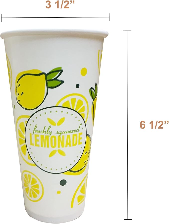150 Pieces / 50 Sets 20 Oz Lemonade Cups with Lids and Paper Straws - Set of 50 - Lemonade Stand Supplies For Kids and Adults