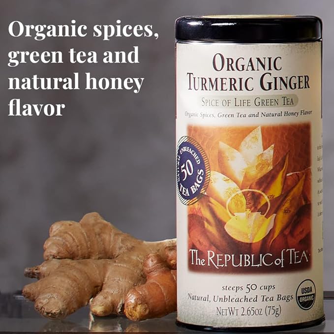 The Republic of Tea ??Organic Turmeric Ginger Green Tea Refill, 50 Tea Bags, Naturally Caffeinated
