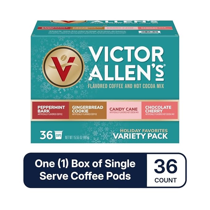 Victor Allen's Coffee Holiday Favorites Coffee & Hot Cocoa Mix Variety Pack, 36 Count, Single Serve K-Cup & Coffee Pods for Keurig K-Cup Brewers