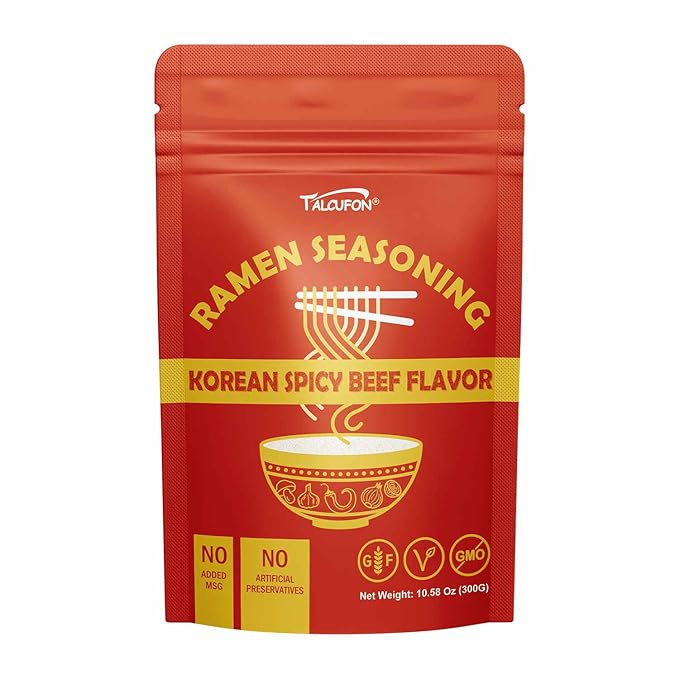 TALCUFON Korean Spicy Beef Ramen Seasoning Reduced Salt Gluten-Free Vegan Korean Noodle Soup Powder for Ramen 10.58 Oz