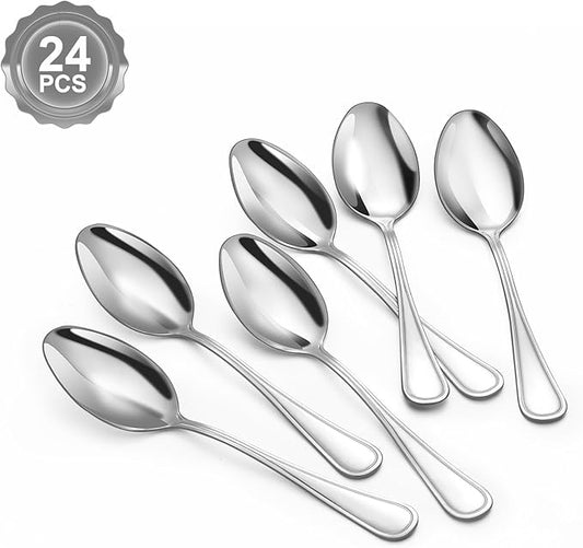 BEWOS 24-Piece Teaspoons - Tea Spoons/Coffee Spoon, 6.3-Inch Stainless Steel Silverware, Teaspoons Silverware, Small Spoons,Spoon for Hot Tea, Teaspoon Mirror Polished & Dishwasher Safe