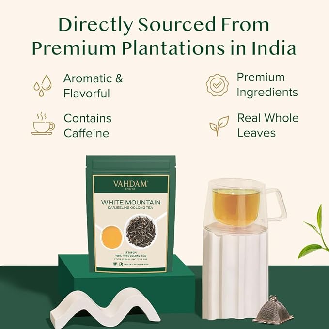 VAHDAM White Mountain Oolong Tea Loose Leaf (25 Cups/1.76oz) Pure Oolong Tea Leaves | High Elevation Grown | Vacuum Sealed | Brew Hot, Iced, Kombucha