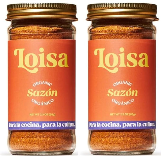 Loisa Seasoning, USDA Organic, Non-GMO, No-MSG, No Preservatives, No Artificial Coloring, No Artificial Flavors, Two 1.8oz Jars (Sazón Two Pack)