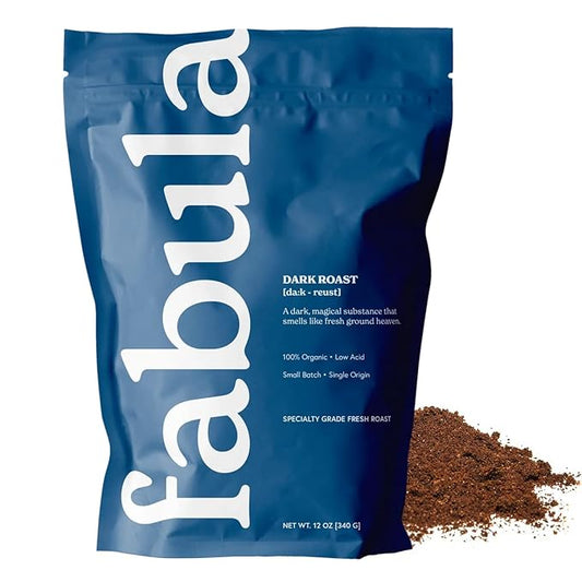 Fabula Coffee Dark Roast Freshly Ground - Organic - Low Acid - Single Origin - Non-GMO - Mold Free - 12 Ounces
