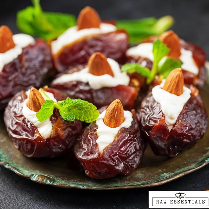 Raw Essentials Medjool Dates - Sweet and Caramel-like - Great in Desserts, Smoothies, and Savory Dishes - 18 Ounce Resealable Bag