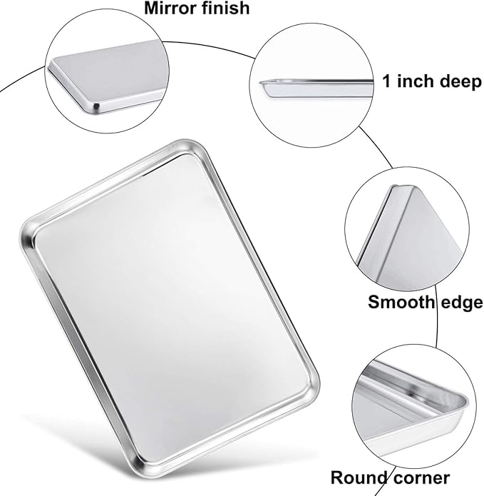 TeamFar Baking Sheet, Stainless Steel Baking Pan Cookie Sheet, Healthy & Non Toxic, Rust Free & Less Stick, Easy Clean & Dishwasher Safe