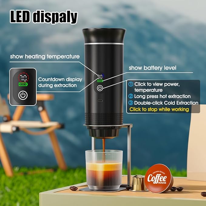 Automatic Espresso Maker ??Dual Hot & Cold Brew ??20 BAR Pressure ??Compact Portable Coffee Machine with Rapid Heating ??Built-In Transparent Cup ??Travel-Friendly Design