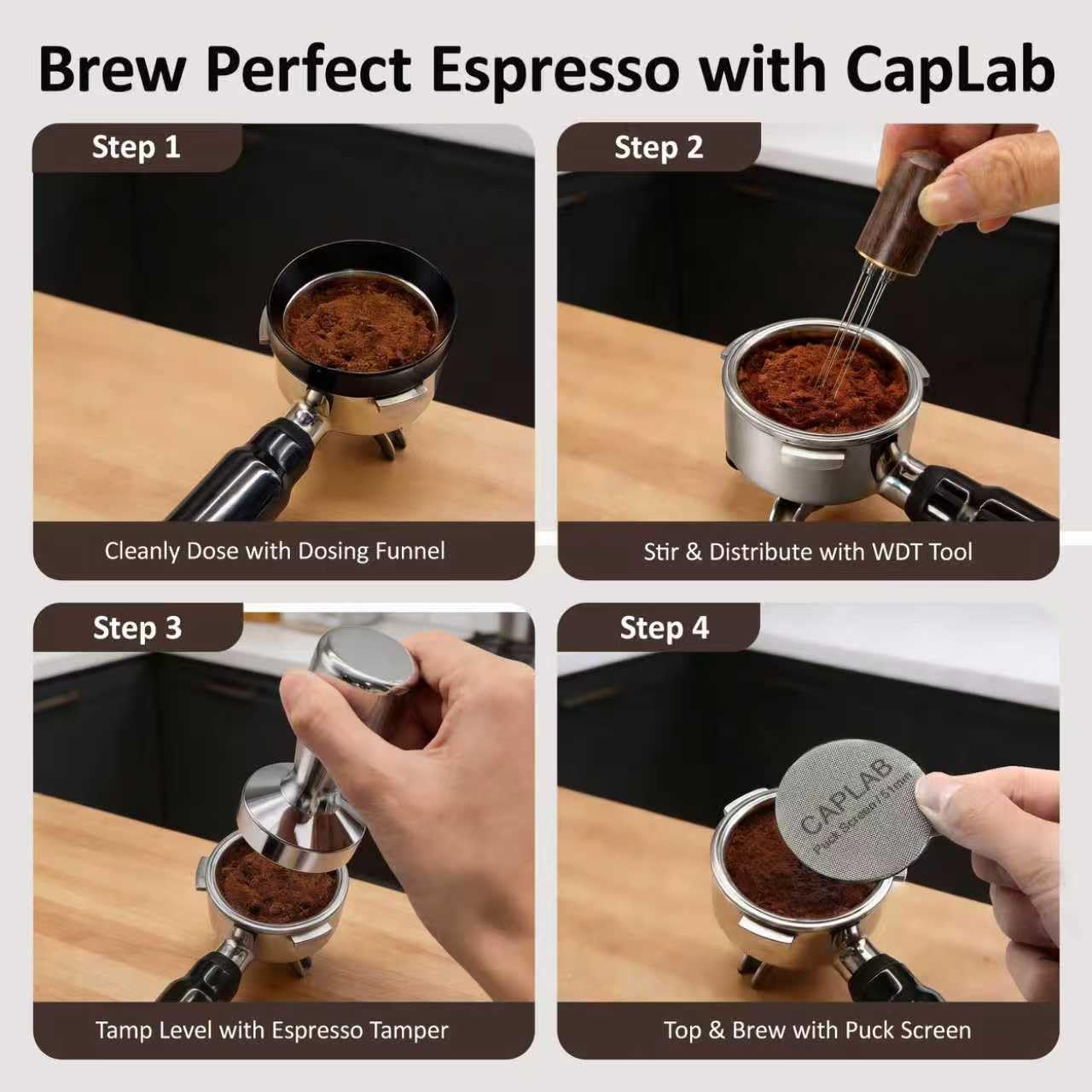 CapLab 51mm Espresso Accessories Kit, Espresso Tamper Set with WDT Tool, Coffee Tamper, Puck