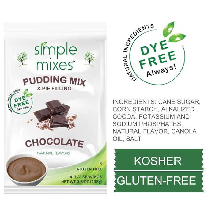 Simple Mixes Natural Instant Pudding & Pie Filling Mix, Vanilla, Chocolate, Salted Caramel, Gluten and Dye-Free, No Fat, or Lactose, Kosher, Variety 3 Pack