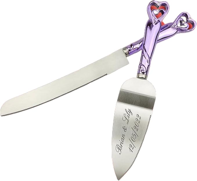 GIFTS INFINITY Personalized Wedding Cake Knife and Server Set Free Engraving - Valentine's, Wedding, Bithday (2541-PU)