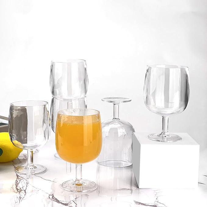 Yalin Set of 6 Unbreakable 12 oz Acrylic Plastic Wine and Water Tumbler Stackable Goblets. (Clear, 12 oz)