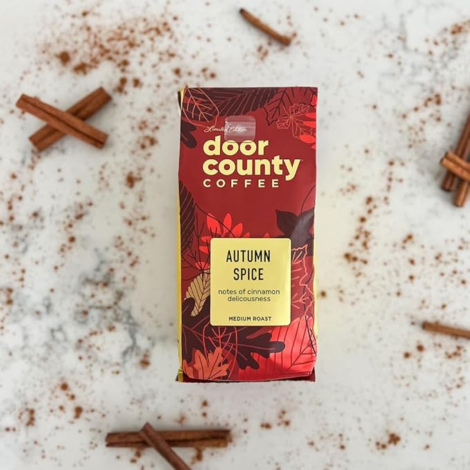 Door County Autumn Spice Ground Coffee - 8oz Bag - Medium Roast - Fall Seasonal - 100% Arabica - Cinnamon & Spice Flavor