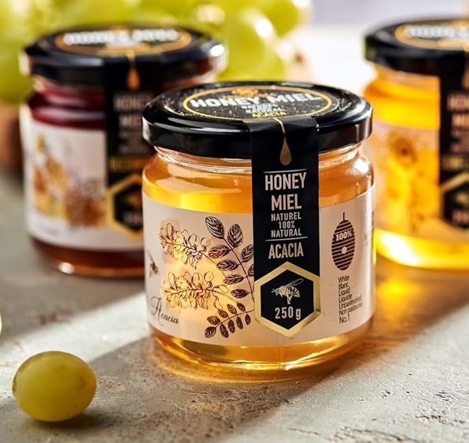 HONIGMA® Raw Acacia Honey | Exquisite Taste | 100% Pure | Unpasteurized | Unfiltered | Partially crystallized | 8.8 Fl Oz | Pack of 1