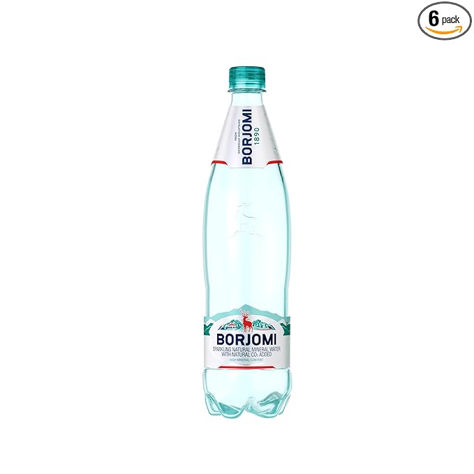 BORJOMI Sparkling Mineral Water, Bottled from Georgian Volcanic Springs, Naturally Carbonated, Plain, Unflavored, Plastic Bottles, 25.3 fl oz, 6 Pack