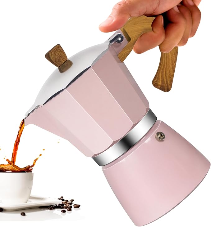 3 Cup Aluminum Moka Pot Classic Stovetop Espresso Coffee Maker 150ml 5oz Coffeemaker Percolator Mocha Pot Greca Coffee Maker Cafe Makers for Italian and Cuban Cafì±?Brewing Pink