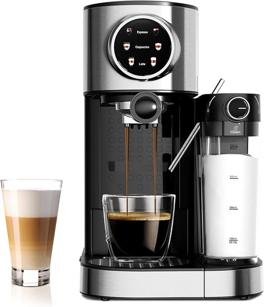 20 Bar Compact Espresso Machine with Steam Milk Frother竊똏rofessional Espresso Maker for Home and Officeç«?350W Touchscreen Cappuccino ç«?Latte Machineç«?7oz Detachable Water Tank竊똁lack