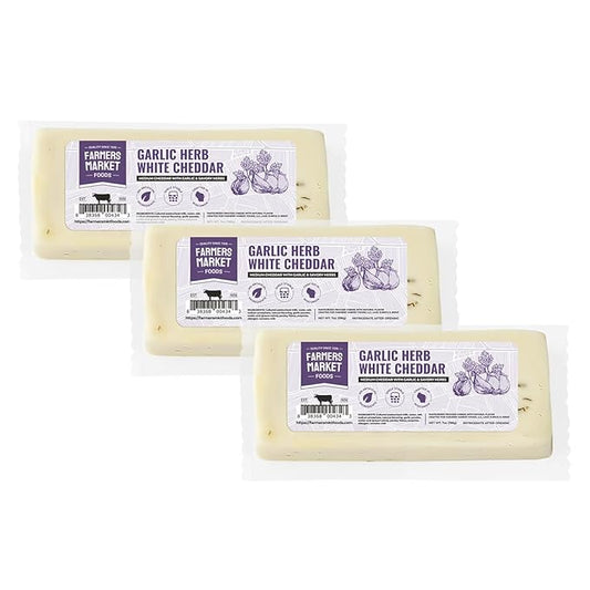 Farmers Market, Gluten Free, Keto, Paleo, Low Sodium, Zero Sugar, Wisconsin Cheese Gift Sets, 3-Pack, Garlic Herb White Cheddar