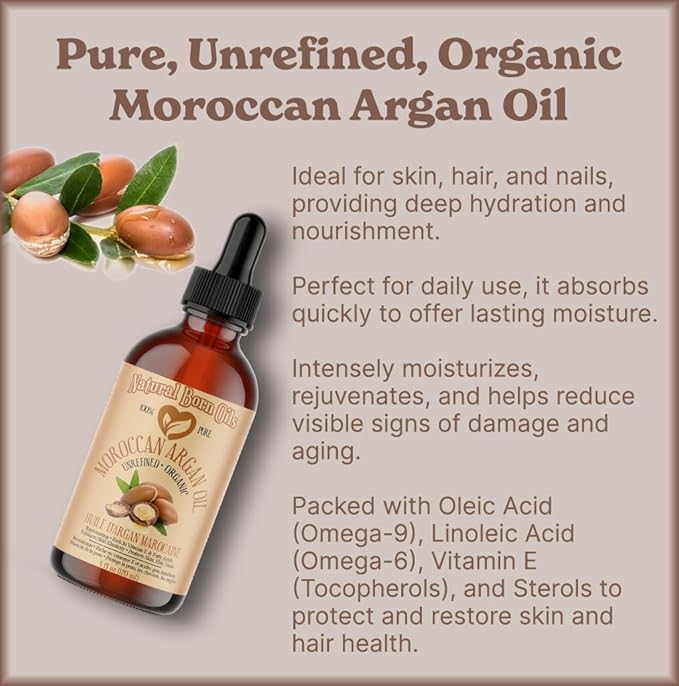 8oz Moroccan Argan Oil, 100% Pure and Natural, Cold-pressed, Organic ??Works Magic on Your Skin and Hair - Includes Pump & Flip Cap