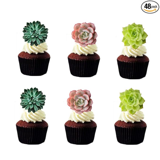 24pcs Edible Cupcake toppers Succulents Hawaiian Party Cake Summer Decoration,Not 3D ??,<div>