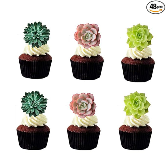 24pcs Edible Cupcake toppers Succulents Hawaiian Party Cake Summer Decoration,Not 3D ??,<div>